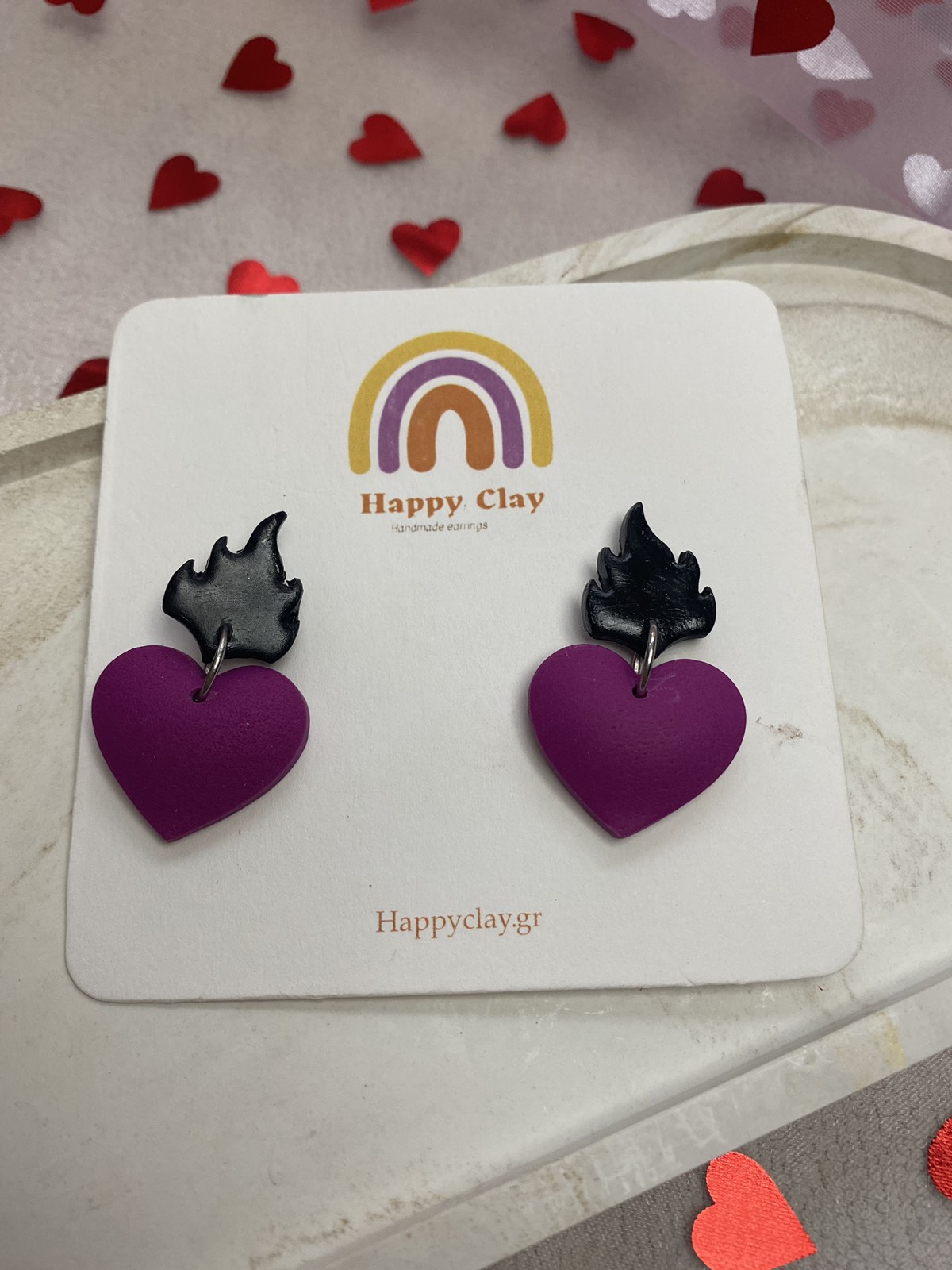 Heart Dangles Clay Earrings
