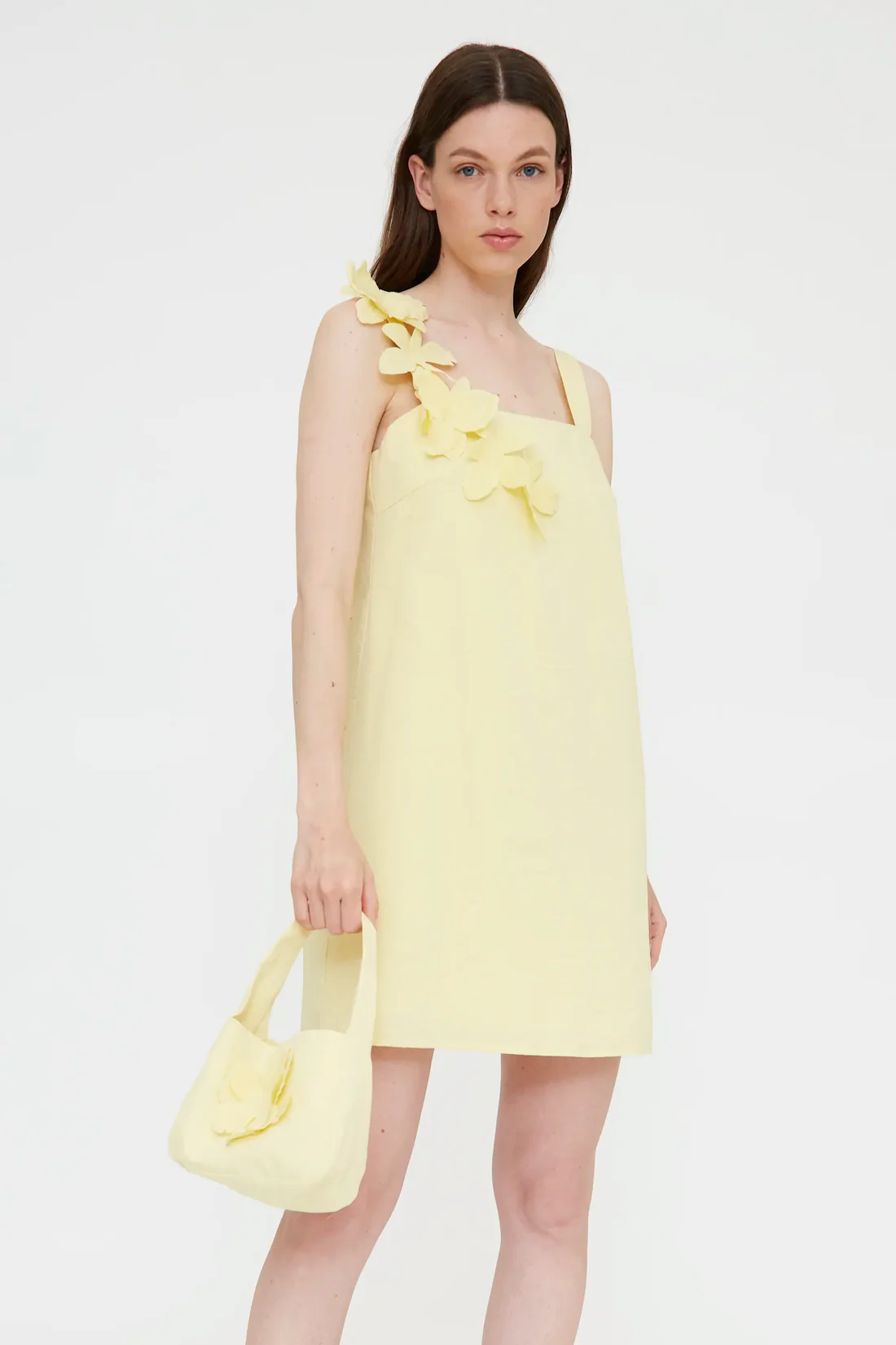 Mini φόρεμα κίτρινο με λουλούδια