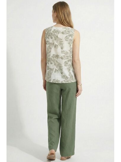 Χακί Linen-Look Παντελόνα σε Φαρδιά Γραμμή