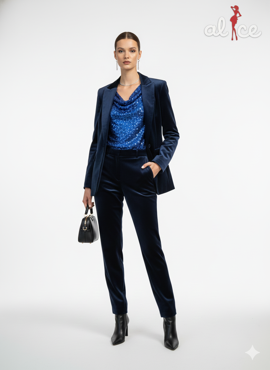 Μπλε Τοπ Παγιέτα με Ντραπέ Λαιμόκοψη