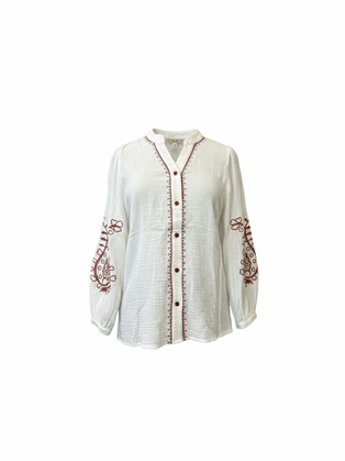 Βαμβακερή Πουκαμίσα με Κέντημα Marina V