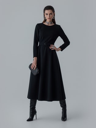 Μαύρο Midi Φόρεμα με Ζώνη