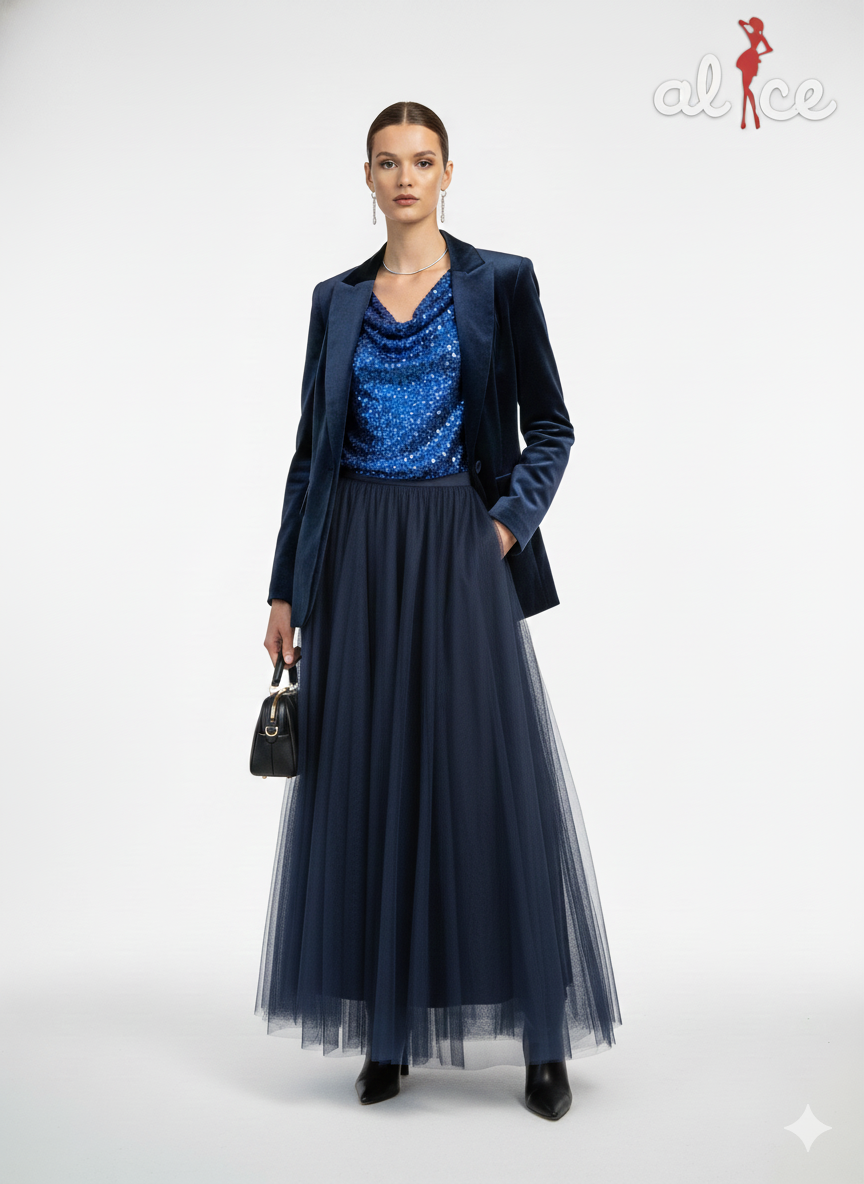 Φούξια Τοπ Παγιέτα με Ντραπέ Λαιμόκοψη