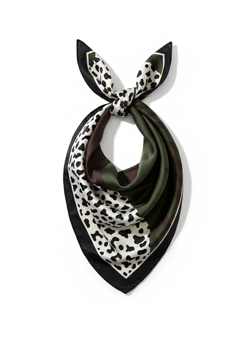 Σατέν Φουλάρι με Abstract Animal Σχέδιο σε Γήινους Τόνους