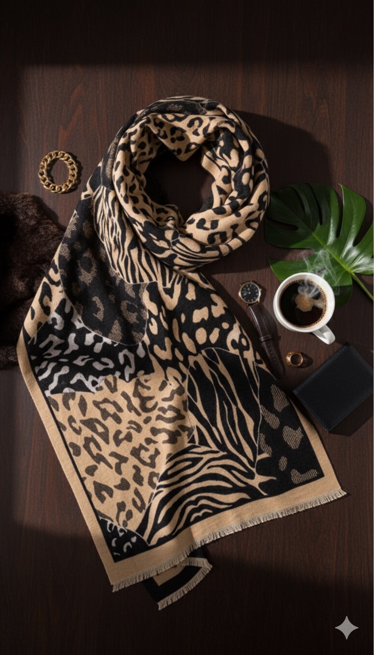 Φουλάρι Animal Print – Μπεζ & Μαύρο