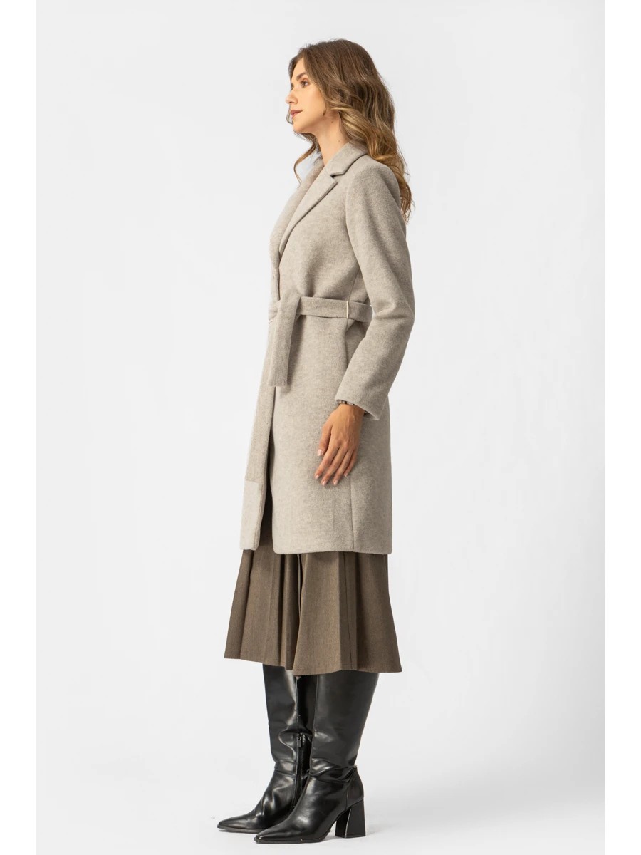 Παλτό Γκρι Βελούρ με πέτο και ζώνη