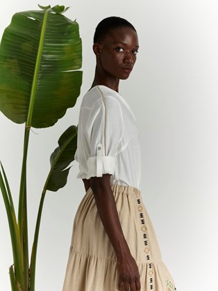 Εκρού Μπλούζα με V Λαιμό Marina V Paris