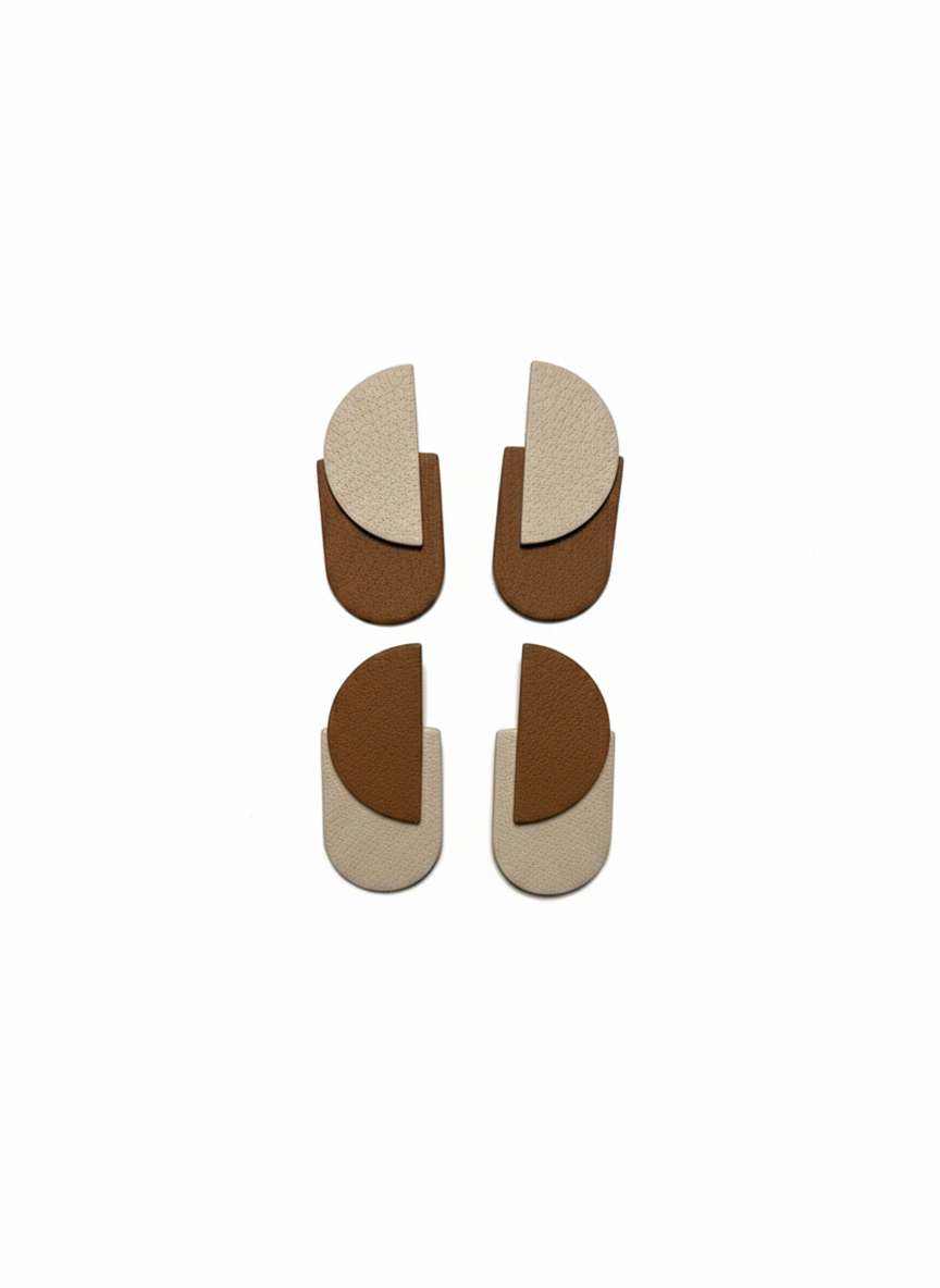 Σκουλαρίκια Διπλό Ημικύκλιο Μπεζ