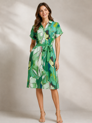 Midi Φόρεμα με Print & Ζώνη Marina V