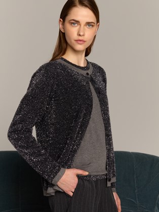 Μαύρη Ασημί Πλεκτή Ζακέτα με Λάμψη