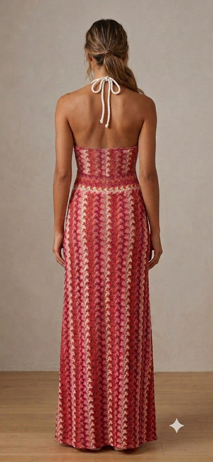 Πλεκτό Maxi Φόρεμα Halter με Cut-Out