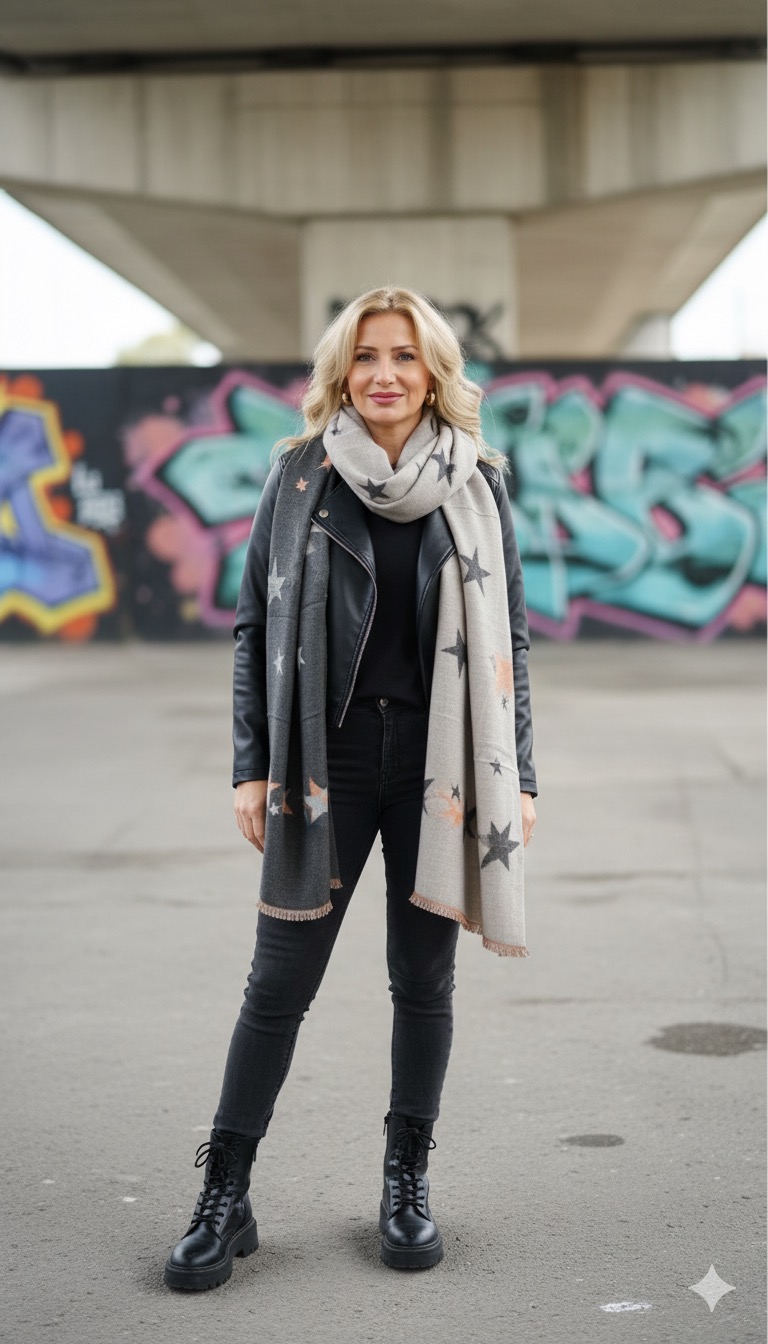 Φουλάρι Γκρι με Αστέρια – Cozy & Modern