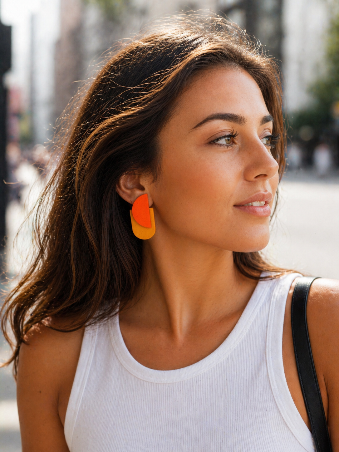 Σκουλαρίκια Διπλό Ημικύκλιο Πορτοκαλι