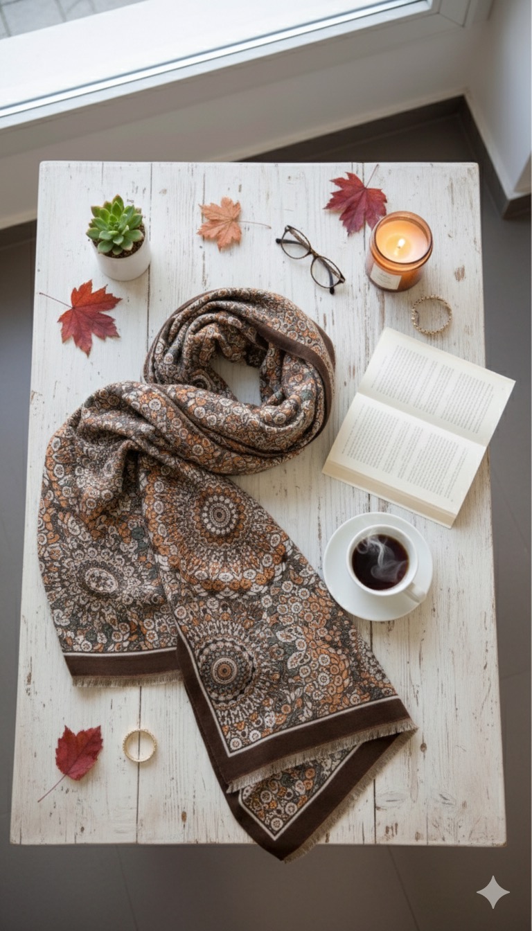 Γυναικείο Καφέ Φουλάρι με Boho Μοτίβο