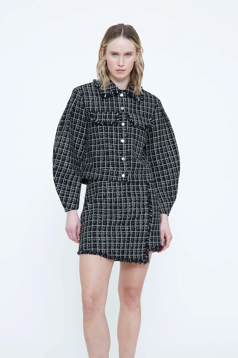 Wild Pony Μαύρο Tweed Jacket με Ξέφτια