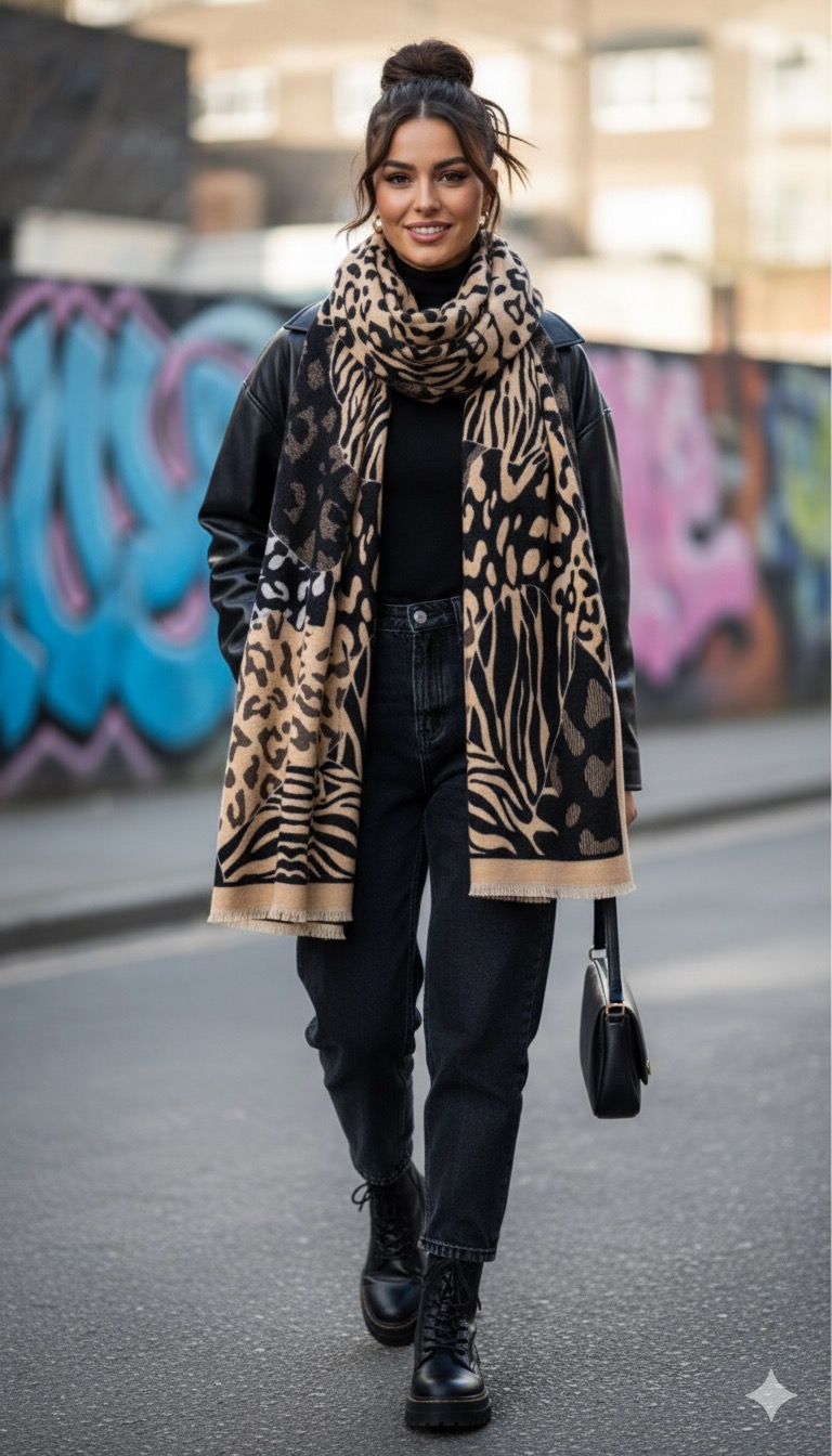 Φουλάρι Animal Print – Μπεζ & Μαύρο