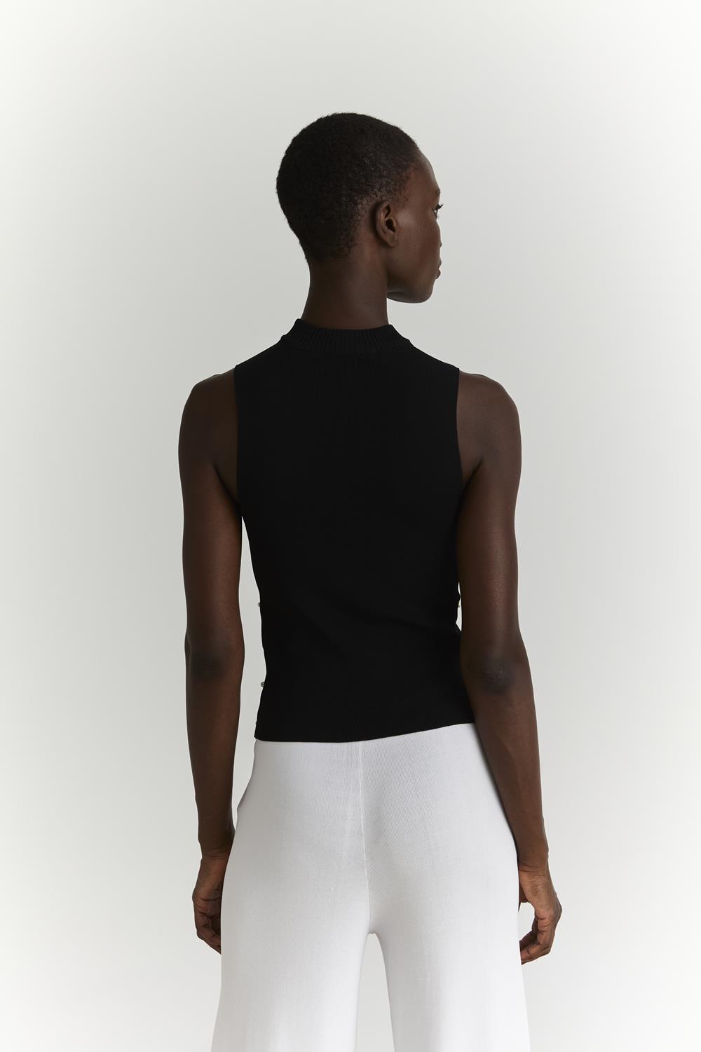 Πλεκτό Αμάνικο Top με Πέρλες Marina V Paris