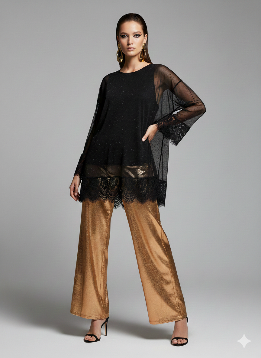 Μαύρη Τούνικ Διαφάνεια με Δαντέλα – Evening Chic
