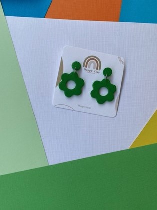 Happy Clay Earrings Green Daisies