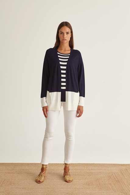 Color Block Mariniere Open Cardigan