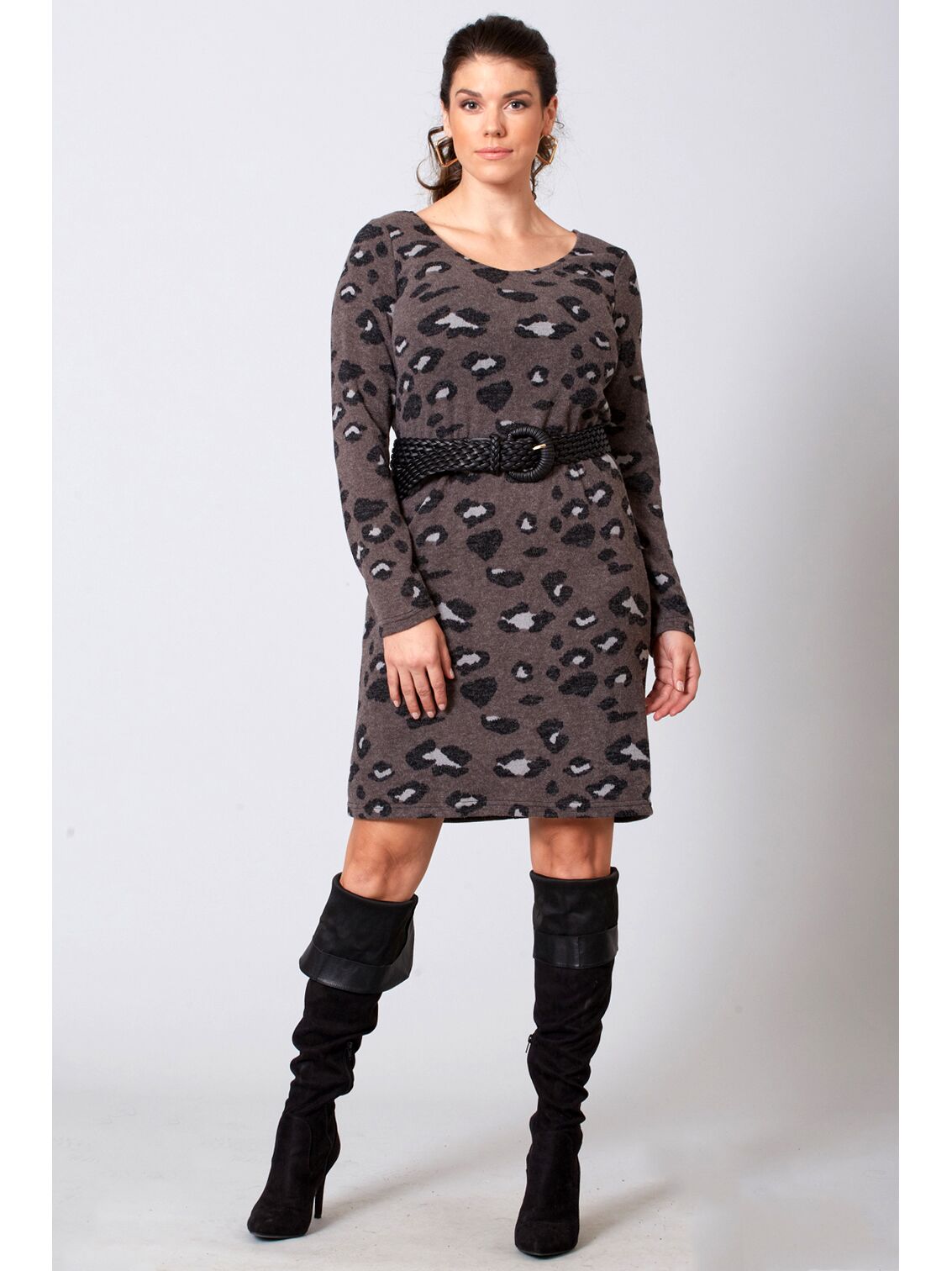  Πλεκτό φόρεμα με animal print D21200 Grey