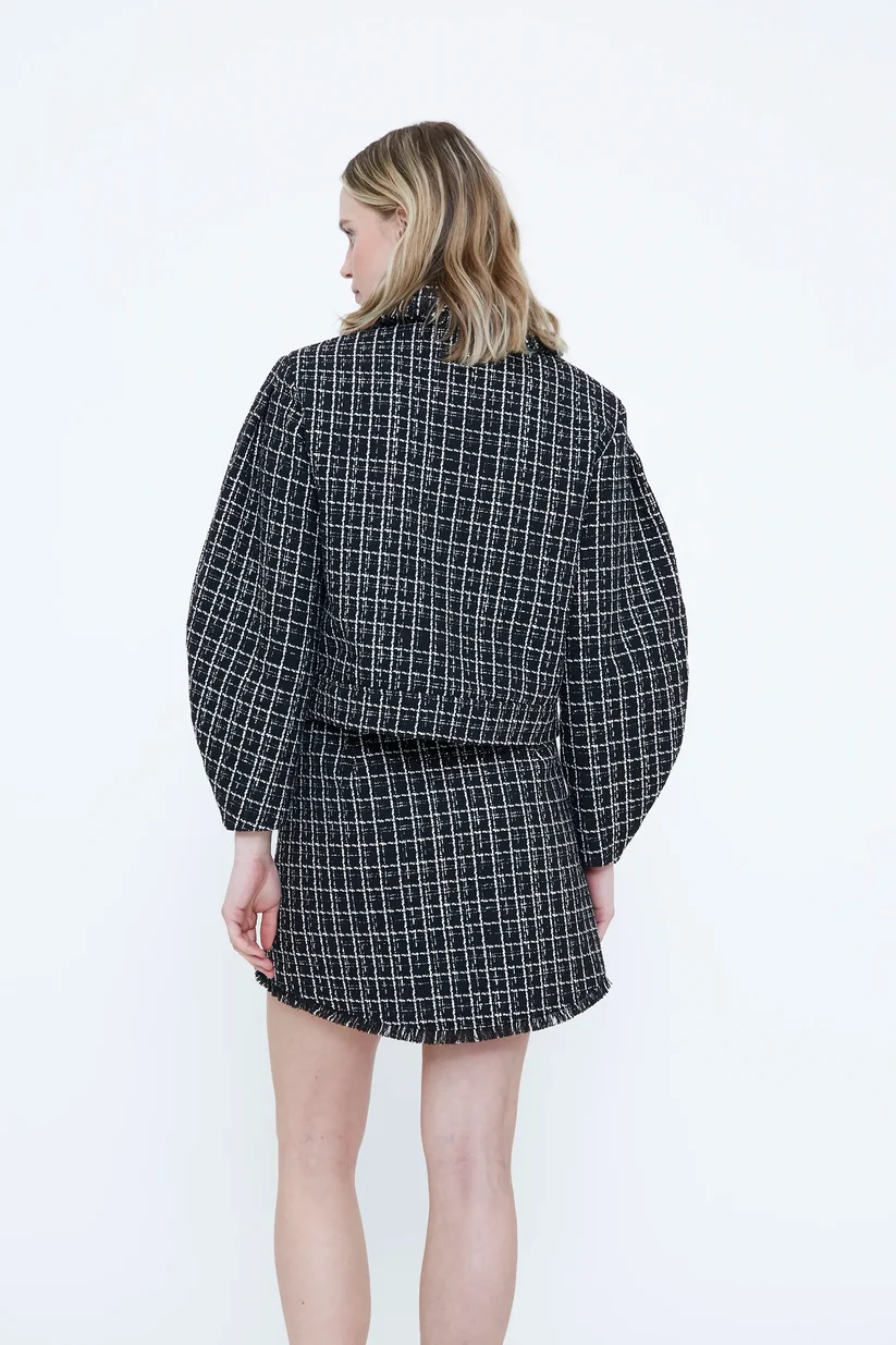 Wild Pony Μαύρο Tweed Jacket με Ξέφτια