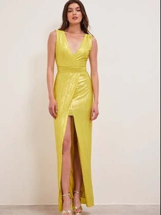 Φόρεμα Μάξι Κίτρινο Κρουαζέ