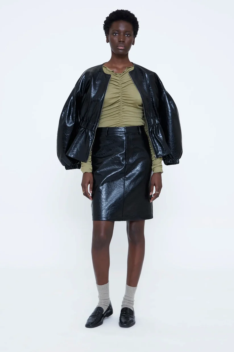 Wild Pony Μαύρη Faux Leather Midi Φούστα