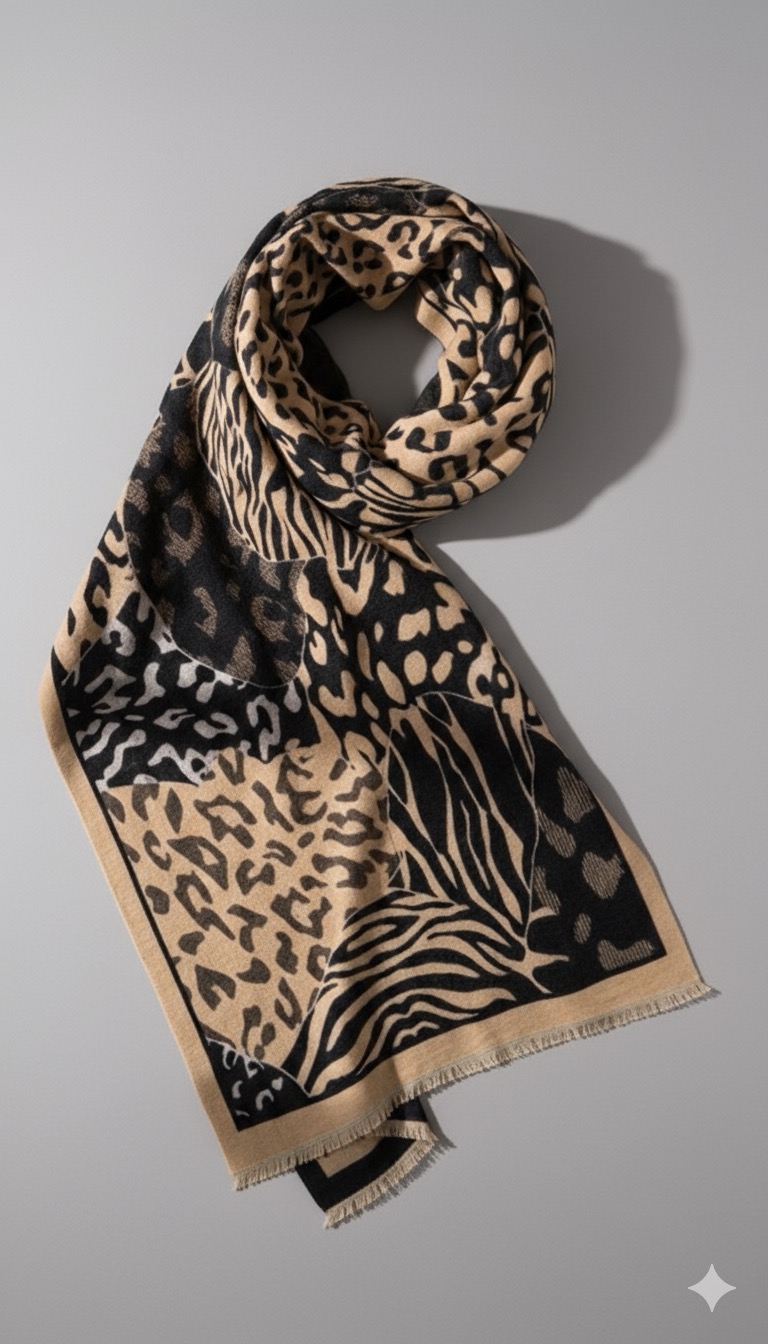 Φουλάρι Animal Print – Μπεζ & Μαύρο