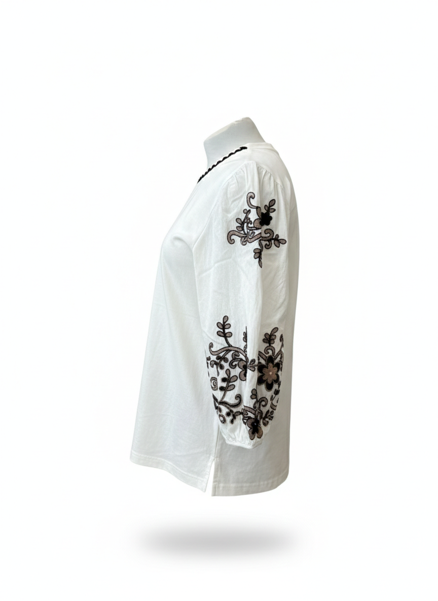 Λευκή Μπλούζα με Κεντημένα Μανίκια Marina V