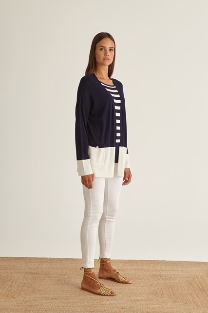 Color Block Mariniere Open Cardigan