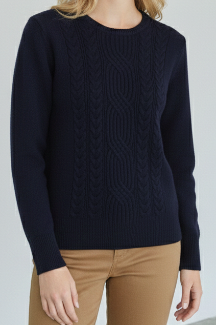 Navy Blue Πουλόβερ με Πλεξούδες – Κλασικό & Κομψό
