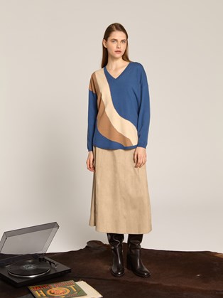 Γυναικείο Μπλε Πουλόβερ με Γραμμικά Prints