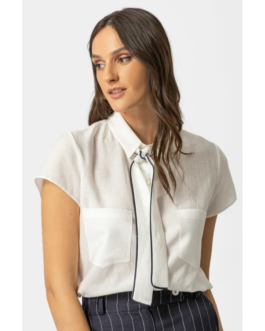 Λευκό γυναικείο πουκάμισο κοντομάνικο