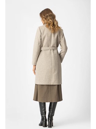 Παλτό Γκρι Βελούρ με πέτο και ζώνη