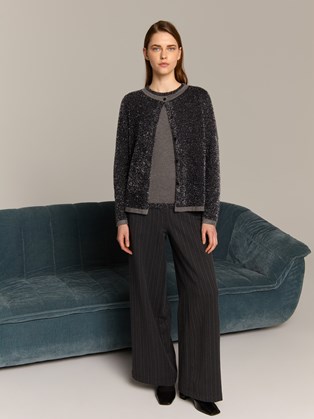 Μαύρη Ασημί Πλεκτή Ζακέτα με Λάμψη
