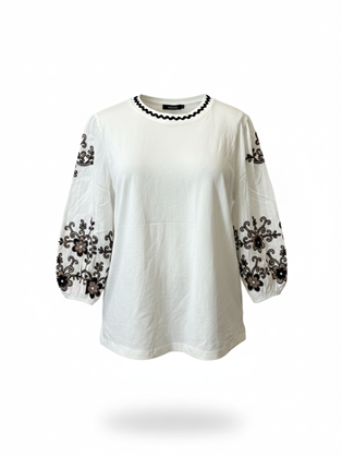 Λευκή Μπλούζα με Κεντημένα Μανίκια Marina V