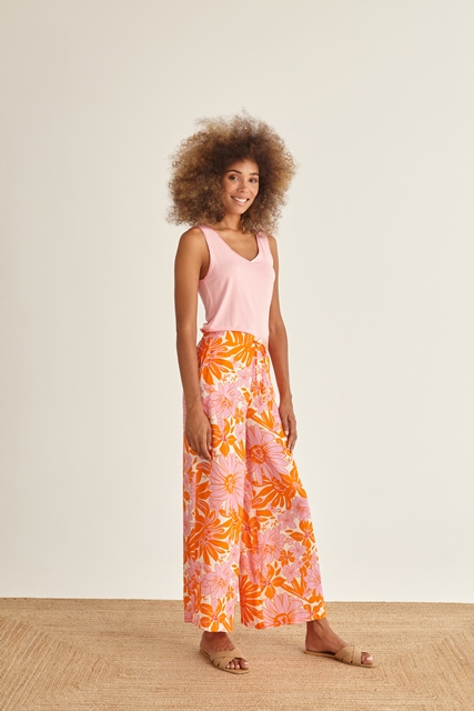 Wide Leg Full Length Trousers in Floral Print  