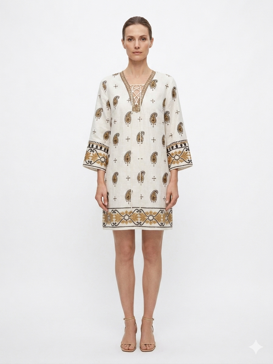 Λινό Boho Φόρεμα 