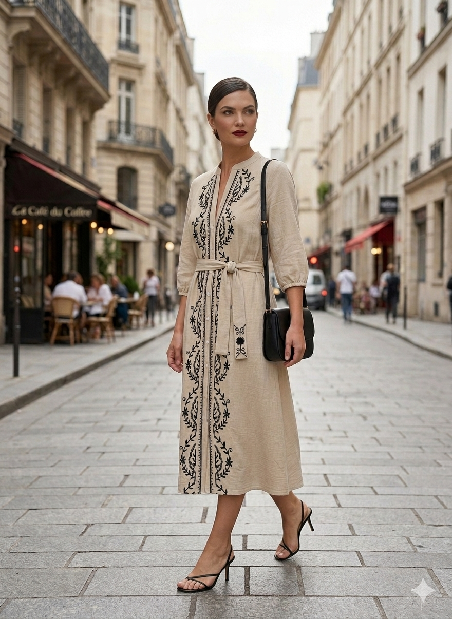 Μάξι Βαμβακερό Φόρεμα με Κέντημα MARINA V