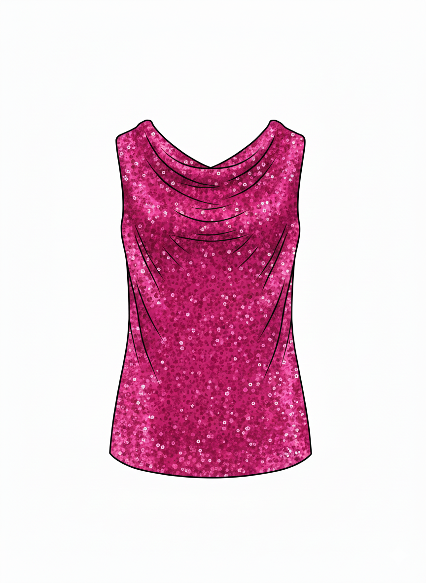 Φούξια Τοπ Παγιέτα με Ντραπέ Λαιμόκοψη