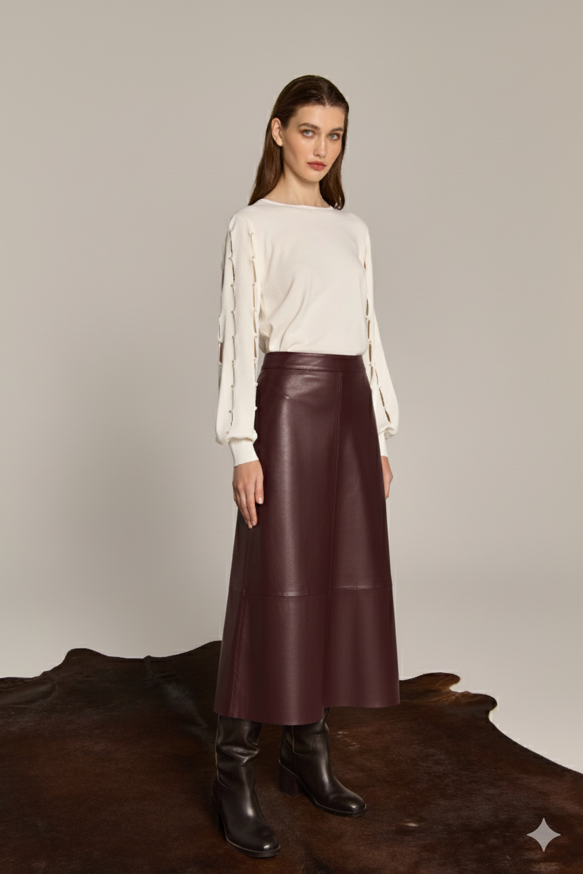 Ψηλόμεση Φούστα Κλος Faux Leather Μπορντό