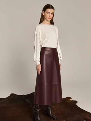 Ψηλόμεση Φούστα Κλος Faux Leather Μπορντό