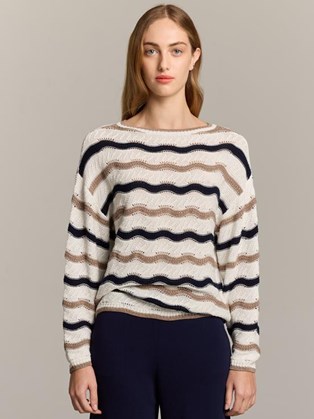 Πλεκτή Μπλούζα Marina V Paris με Ριγέ Σχέδιο Μπλε