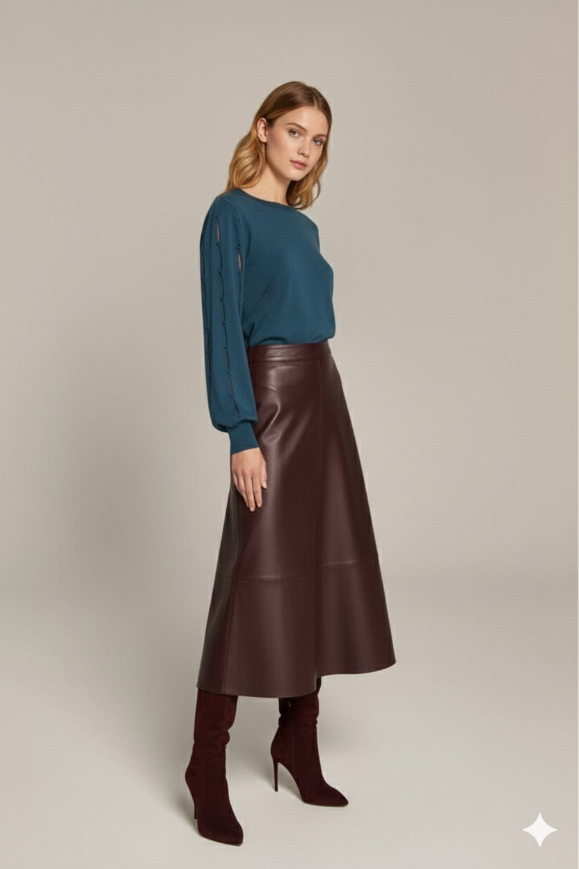 Ψηλόμεση Φούστα Κλος Faux Leather Μπορντό