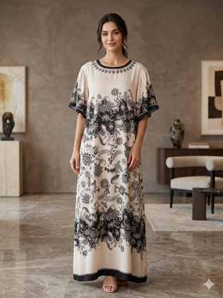 Maxi Φόρεμα με Print και Κοντό Μανίκι