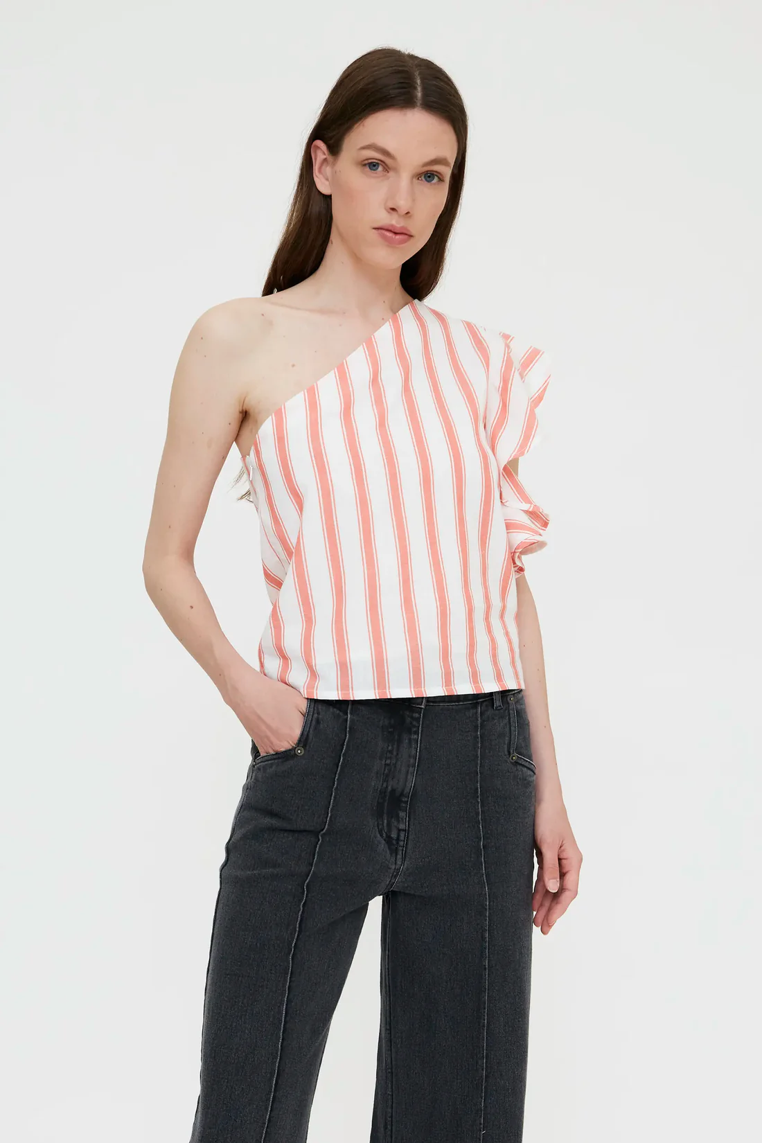Wild Pony ριγέ one shoulder top ροζ