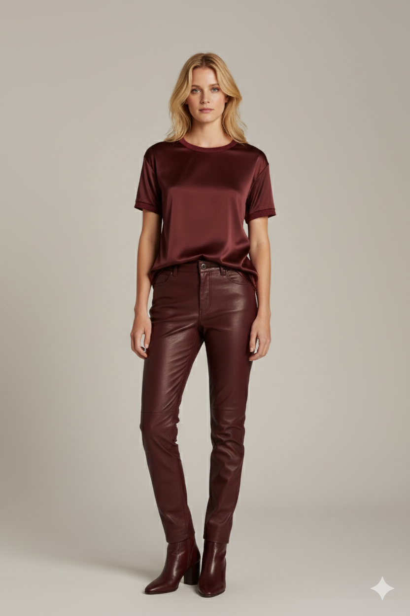 Σατέν Μπλούζα Μπορντό με Κοντό Μανίκι