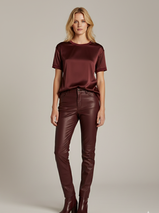 Σατέν Μπλούζα Μπορντό με Κοντό Μανίκι