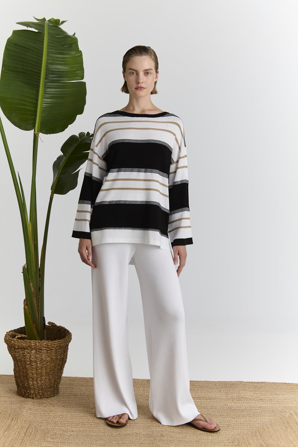 Πλεκτή Ανοιξιάτικη Ριγέ Μπλούζα Marina V